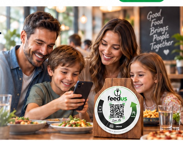 Family ordering together using FeedUs at their restaurant table