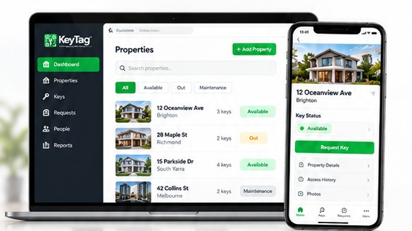 KeyTag agency dashboard and mobile key request screen